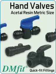 DMfit quick fit fittings hand valves acetalic resin metric size food&drink beverage compressed air flow systems