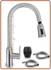 3081 3-way brushed stainless steel faucet with pull-out 3/8"