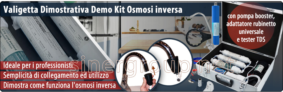 Valigetta Dimostrativa Demo kit Membrane Filtrazione Acqua Osmosi Inversa Filtri Rubinetti pompa booster