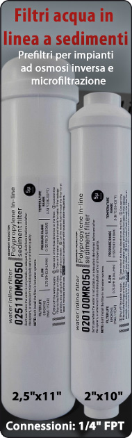 Filtro in Linea a sedimenti Refrigeratori Depuratori Osmosi Inversa Microfiltratione sistemi filtrazione
