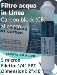 Carbon block al cocco lavato ad acido Riduzione Cloro Refrigeratori Depuratori Osmosi Inversa