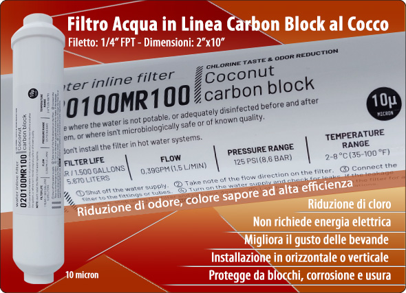  10CCB No Brand Carbon block al cocco Riduzione Cloro Refrigeratori Depuratori Osmosi Inversa
