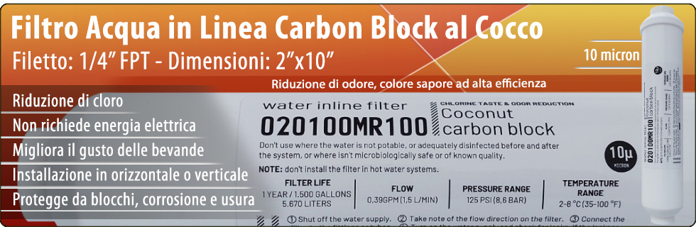  10CCB No Brand Carbon block al cocco Riduzione Cloro Refrigeratori Depuratori Osmosi Inversa