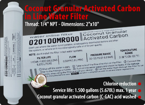  CGAC No Brand coconut granular activated carbon in line filter Chlorine reduction acid washed Water Purifiers water cooler Reverse Osmosis