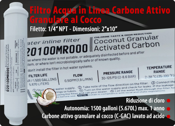 10CGAC No Brand Carbone attivo granulare al cocco lavato ad acido Riduzione Cloro Refrigeratori Depuratori Osmosi Inversa