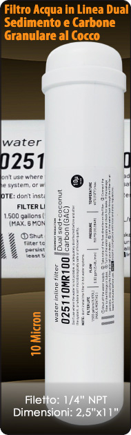 Filtro in linea a duplice azione sedimento Carbone attivo granulare cocco Riduzione Cloro Refrigeratori Depuratori Osmosi Inversa