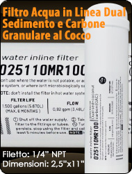 Filtro in linea a duplice azione sedimento Carbone attivo granulare cocco Riduzione Cloro Refrigeratori Depuratori Osmosi Inversa