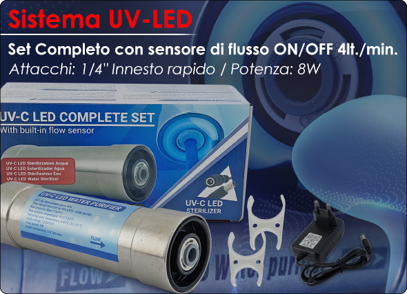 Sistema Completo UV-LED Depuratori Purificazione Acqua Osmosi Inversa Microfiltrazione Piscine