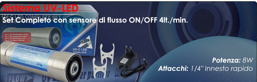 Sistema Completo UV-LED Depuratori Purificazione Acqua Osmosi Inversa Microfiltrazione Piscine