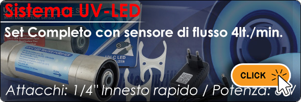UV-LED, sistema uv, Sensore flusso, led, Innesto rapido, Trattamento acqua