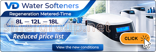 VD water softeners metered time regeneration electronic volumetric control valve 8 12 18 liters resin hardness reduction scale prevention integrated mixing bypass professional softening improved terms