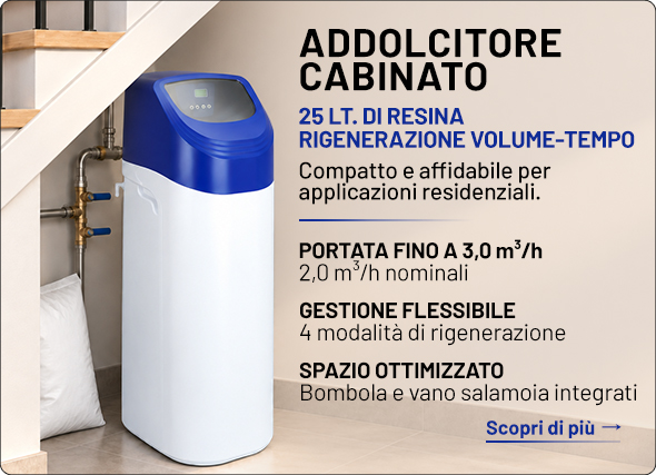addolcitore, acqua, cabinato, resina, rigenerazione, valvola, portata, residenziale, salamoia, downflow