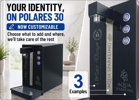 Polares water cooler customizable logo branding dispenser sparkling water countertop professionale 3 way