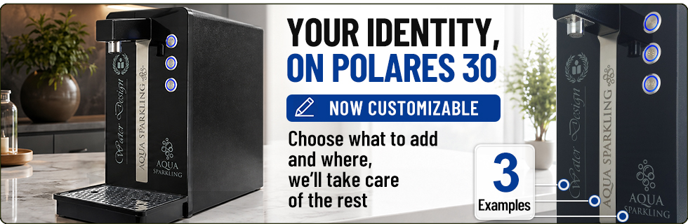 Polares water cooler customizable logo branding dispenser sparkling water countertop professionale 3 way