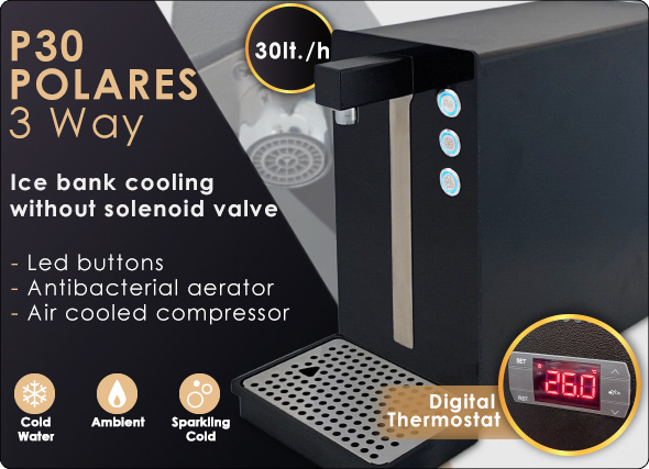 Polares 3-way overcounter water coolers cold water ambient sparkling purifier ice bank water cooling without solenoid valve
