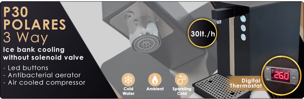 Polares 3-way overcounter water coolers cold water ambient sparkling purifier ice bank water cooling without solenoid valve