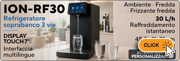 ION-RF30, cooler, touchscreen, sparkling, professional, refrigeratore, soprabanco, frizzante, professionale, erogazione