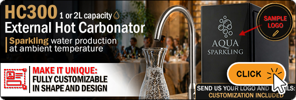 hc300 external hot carbonator sparkling water under counter production 240 lh electronic level control integrated anti flood system stainless steel faucet 304 custom branding brand