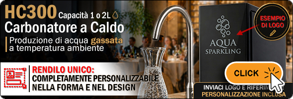 hc300 carbonatore a caldo acqua frizzante sottobanco produzione 240 lh controllo elettronico del livello sistema antiallagamento integrato rubinetto inox 304 personalizzazione brand