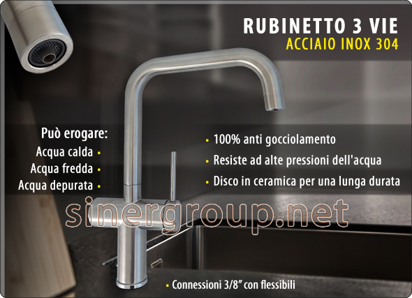 Rubinetto acciaio inox 304 3 vie osmosi inversa microfiltrazione depuratori addolcitori filtrazione acqua