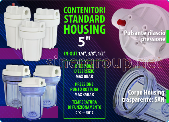 Contenitore standard depuratori acqua sistema filtrazione polipropilene