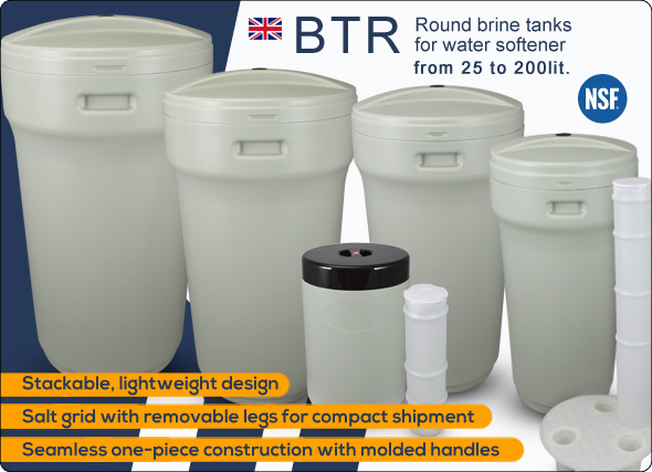 BTR round brine tanks for water softener 25lit 70lit 100lit 145lit 20lit brine well salt grid overflow fitting 