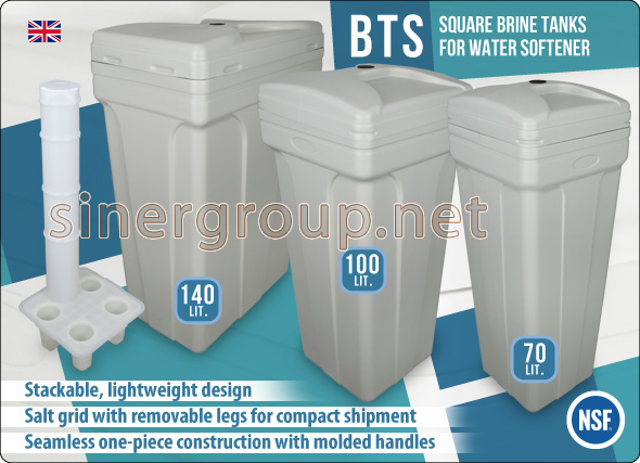 BTS square brine tanks for water softener 70lit 100lit 140lit brine well salt grid overflow fitting