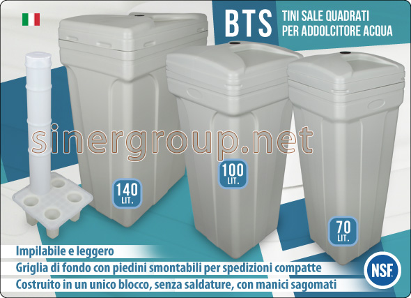 BTS Tini sale qaudrati addolcitore acqua 70lit 100lit 140lit pozzetto sale griglia raccordo troppo pieno