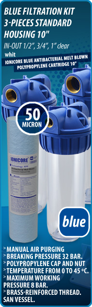 Blue filtration kit housing Ionicore blue Melt Blown Polypropylene