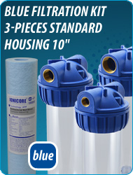 BLUE FILTRATION KIT housing Ionicore blue Cartridges Melt Blown Polypropylene Silver Ion 