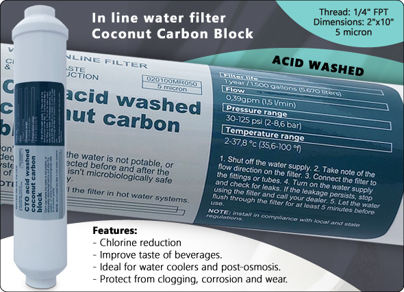 carbon block in line filter Chlorine reduction acid washed Water Purifiers water cooler Reverse Osmosis