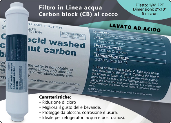 Carbon block al cocco lavato ad acido Riduzione Cloro Refrigeratori Depuratori Osmosi Inversa
