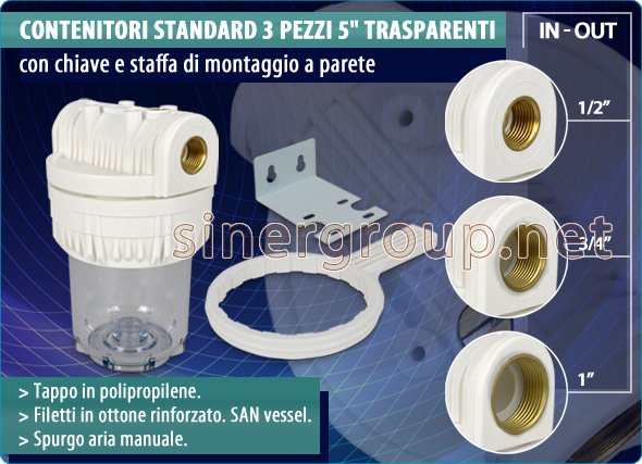 Contenitori standard trasparente depuratori acqua sistema filtrazione polipropilene