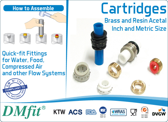 DMfit quick fit fittings cartridges acetal resin brass inch metric size food&drink beverage compressed air flow systems