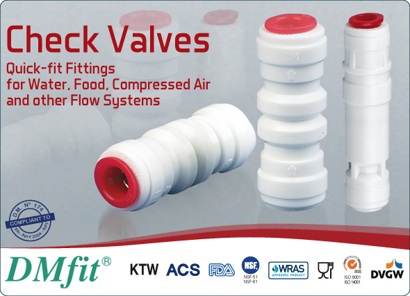 DMfit quick fit fittings ceck valves inch metric size food&drink beverage compressed air flow systems