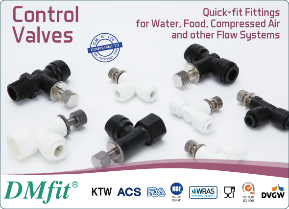 DMfit quick fit fittings control valves inch metric size food&drink beverage compressed air flow systems