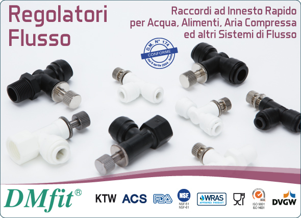 DMfit raccordi a innesto rapido regolatori flusso misure metriche pollici acqua alimenti aria compressa sistemi flusso
