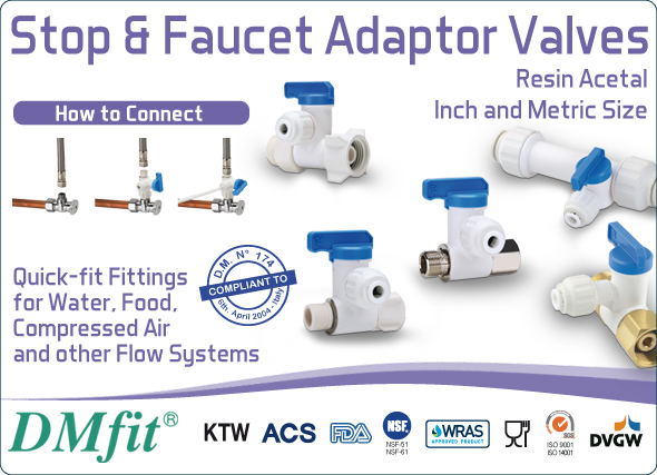 DMfit quick fit fittings stop faucet adaptor valves inch metric size food&drink beverage compressed air flow systems