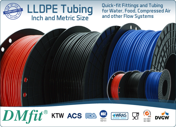 DMfit quick fit fittings lldpe tubing metric inch size food&drink beverage compressed air flow systems