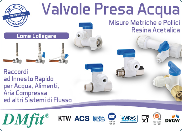 DMfit raccordi a innesto rapido acqua valvole presa acqua misure metriche pollici alimenti aria compressa sistemi flusso