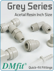 DMfit quick fit fittings series grey acetal resin inch size food&drink beverage compressed air flow systems