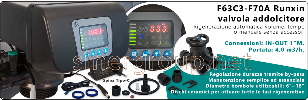 F63 Runxin valvole residenziali addolcitori acqua rigenerazione volume tempo by-pass regolazione durezza