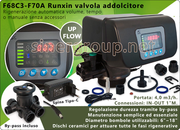 F68 Runxin valvole residenziali addolcitori acqua rigenerazione Volume Tempo by-pass Up-flow regolazione durezza