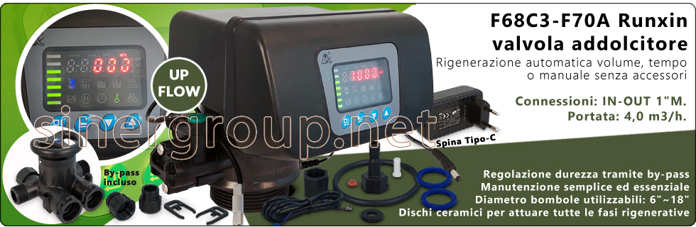 F68 Runxin valvole residenziali addolcitori acqua rigenerazione Volume Tempo by-pass Up-flow regolazione durezza