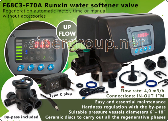 Runxin water F68 softeners residential valves regeneration meter time by-pass Up-flow hardness regulation