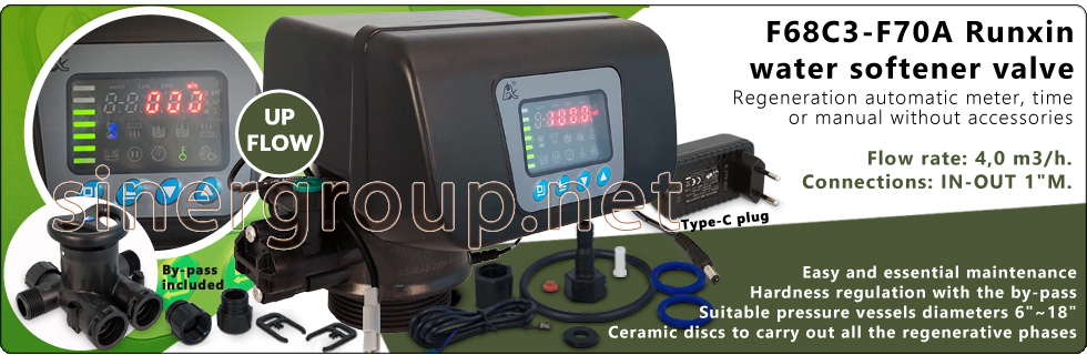 Runxin water F68 softeners residential valves regeneration meter time by-pass Up-flow hardness regulation