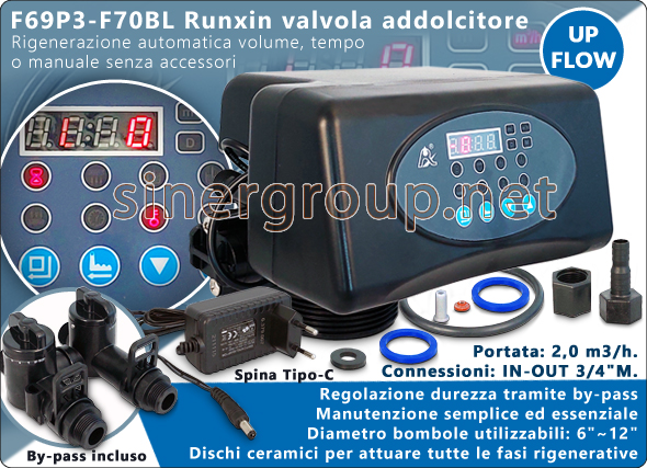 F69 Runxin valvole residenziali addolcitori acqua rigenerazione Volume Tempo by-pass Up-flow regolazione durezza