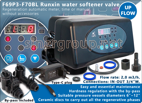 Runxin water F69 softeners residential valves regeneration meter time by-pass Up-flow hardness regulation