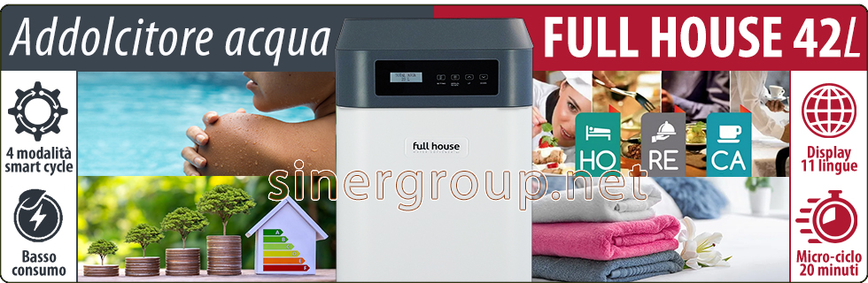 Full House Addolcitore Acqua Rigenerazione Volume Tempo 42 litri risparmio pulizia protezione salute purezza bellezza resina