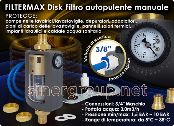 Filtermax Filtro acqua autopulente manuale rimozione sedimenti torbidita
